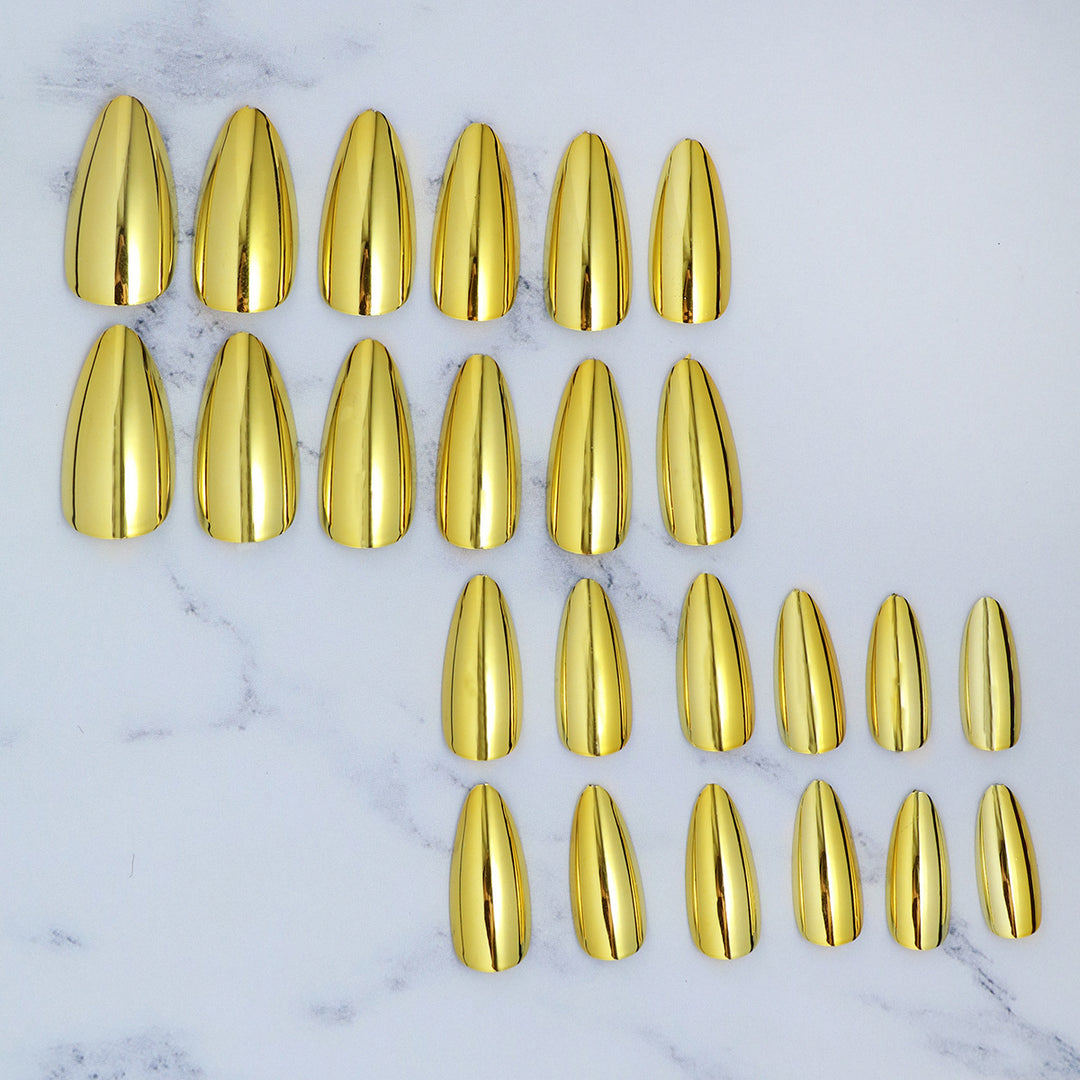 Glossy Metallic Almond-Shaped Press-On Nails Kalsten