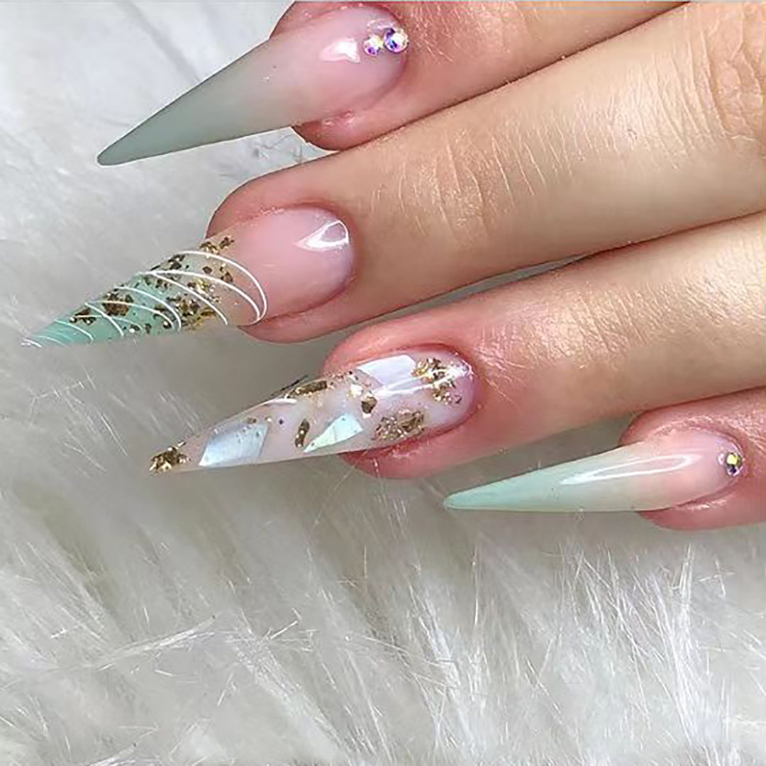 Stylish Stiletto Press-On Nail Extensions with Gold Accents Kalsten