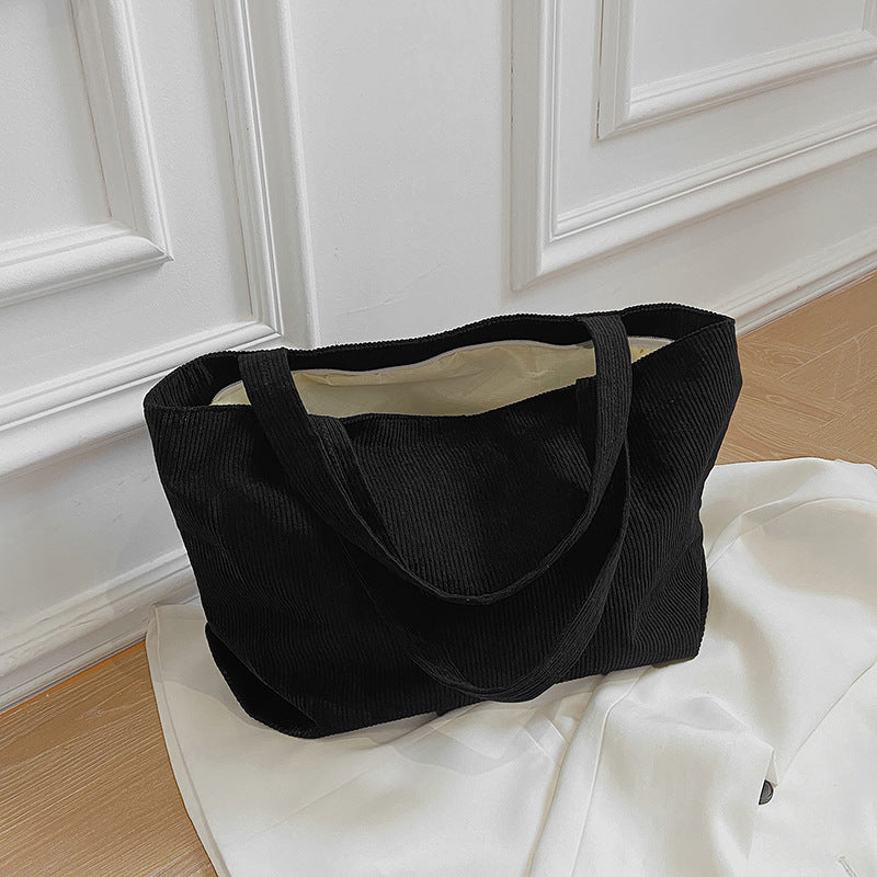 Functional Corduroy Tote Bag with Plush Charm