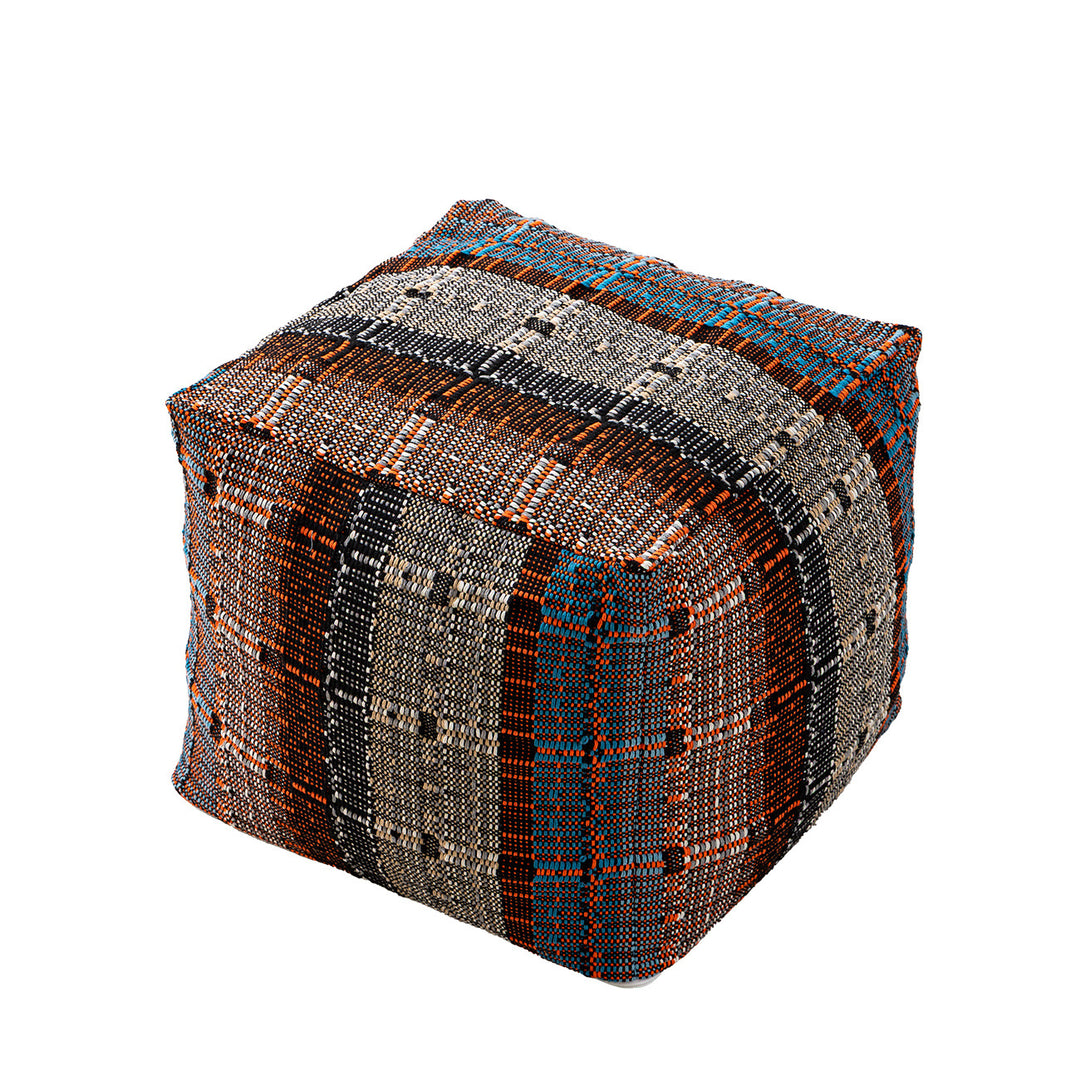 Round woven seat pouf made of durable cotton mix with practical carrying handle Kalsten