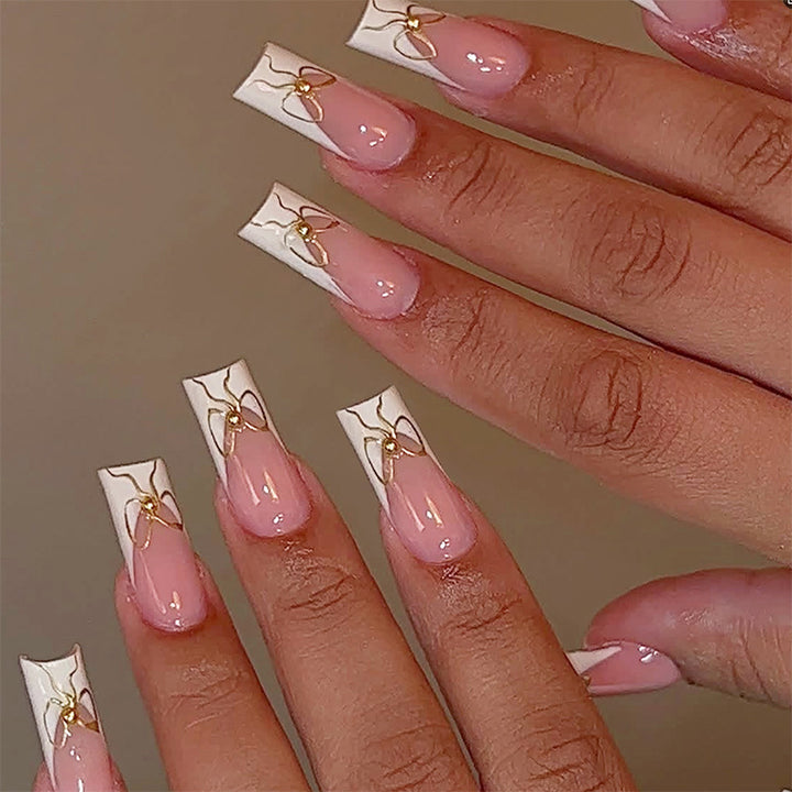 Decorative Press-On Nail Set with Artistic Bow Designs kalsten