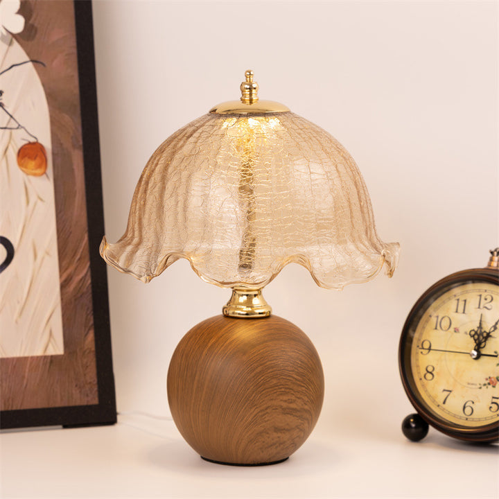 Vintage Glass Table Lamp with Ornate Shade
