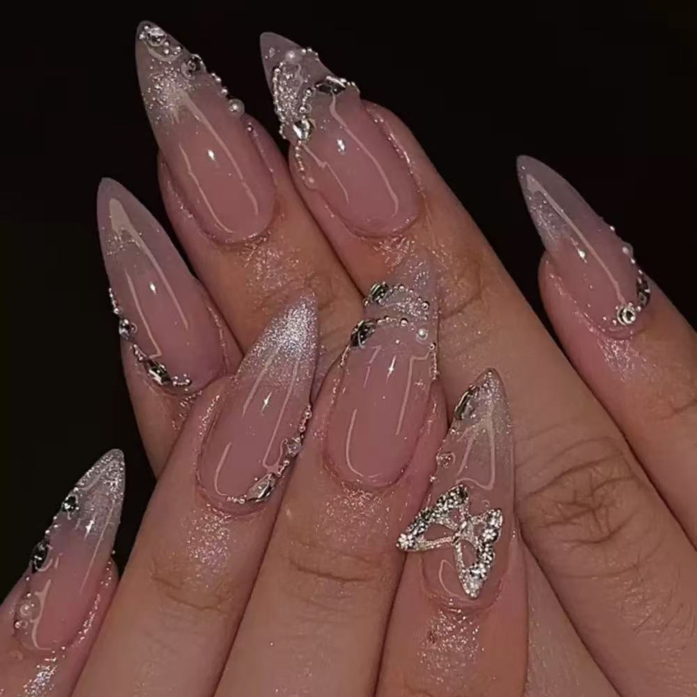 Artistic Stiletto Nail Extensions with Rhinestone Accents Kalsten