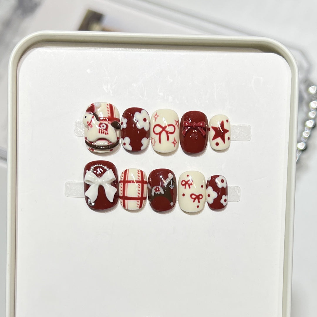 Artistic Press-On Nail Set with Elegant Floral Design Kalsten