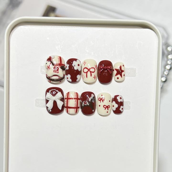 Premium Press-On Nail Art Set with Elegant Heart & Leaf Design Kalsten