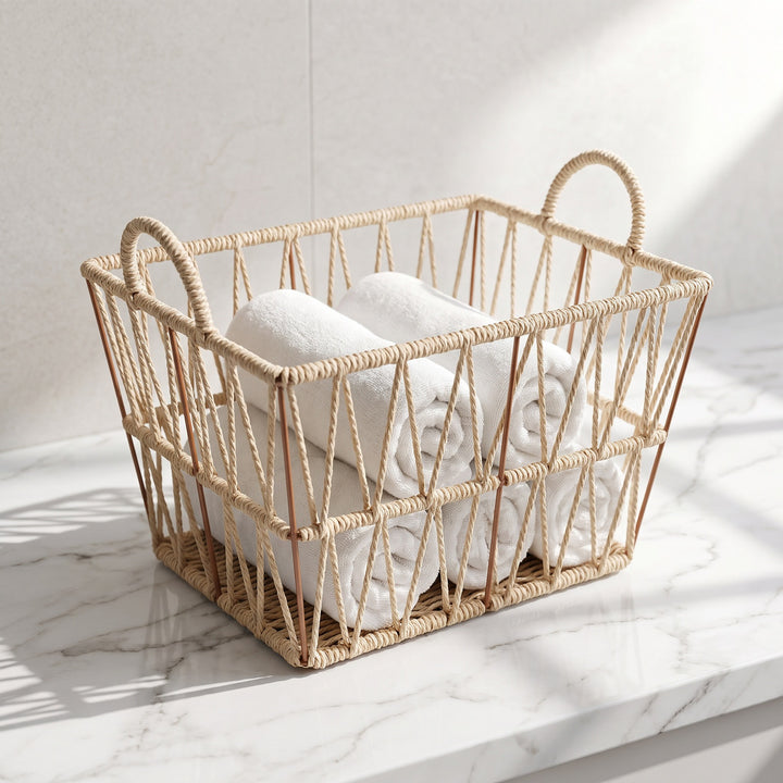 Elegant bathroom storage basket made of natural material Kalsten
