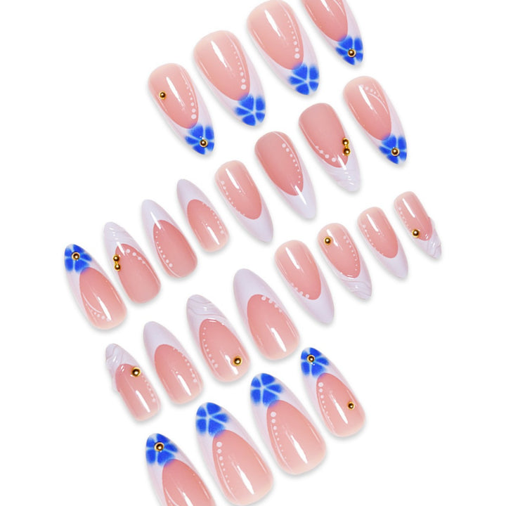 Sculpted French Tip Press-On Nail Extensions with Gem Accents Kalsten