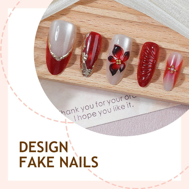 Acrylic nail set with floral design and elegant glitter details Kalsten