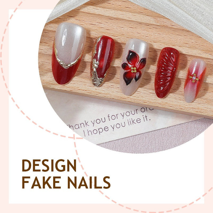 Acrylic nail set with floral design and elegant glitter details Kalsten