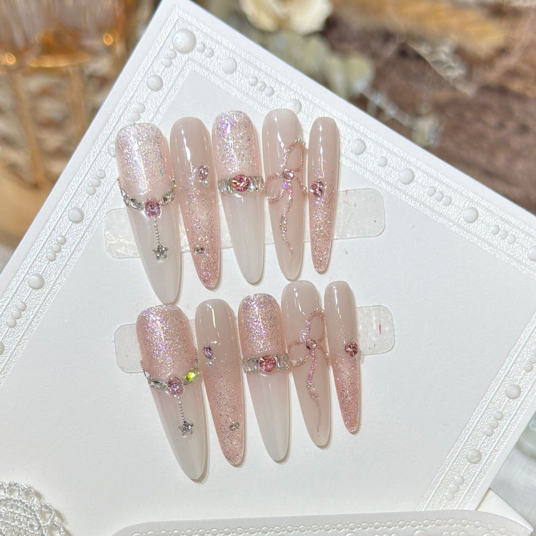 Glamorous Stiletto Press-On Nail Art Set with Sparkling Rhinestones Kalsten