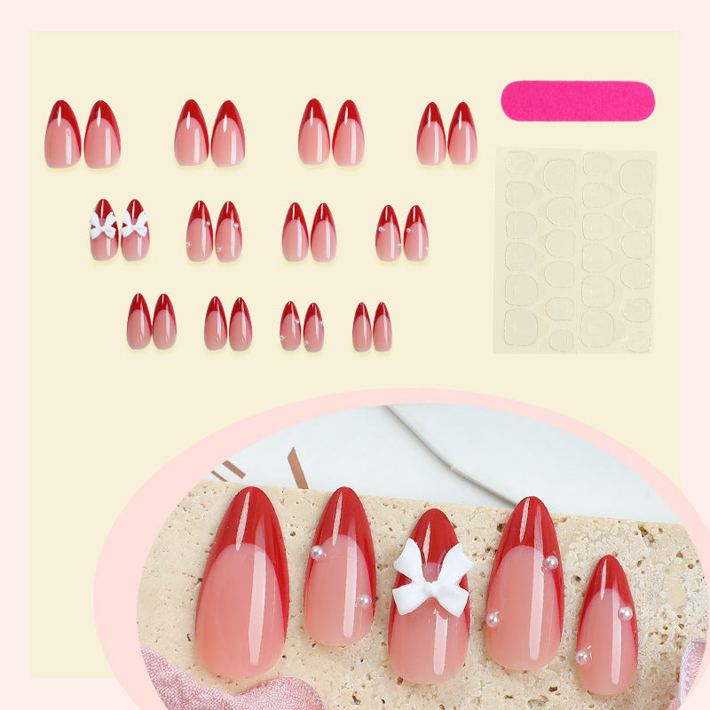 Decorative Press-On Nail Art Set with Elegant Ribbon Accents kalsten