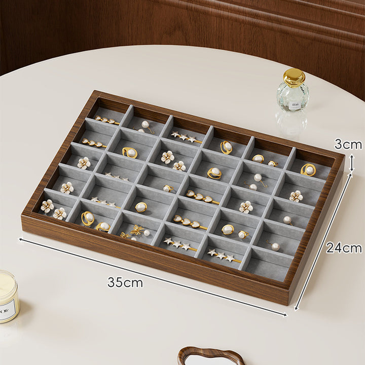 Twelve-Compartment Bamboo Jewelry Organizer Tray