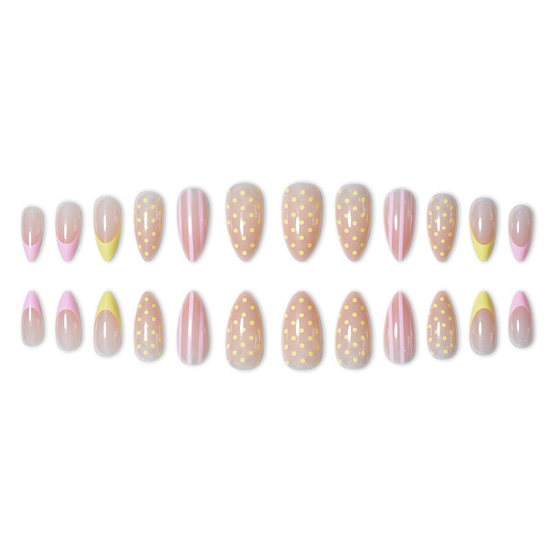 Artistic Press-On Nail Set with Polka Dot and Ombre Design Kalsten