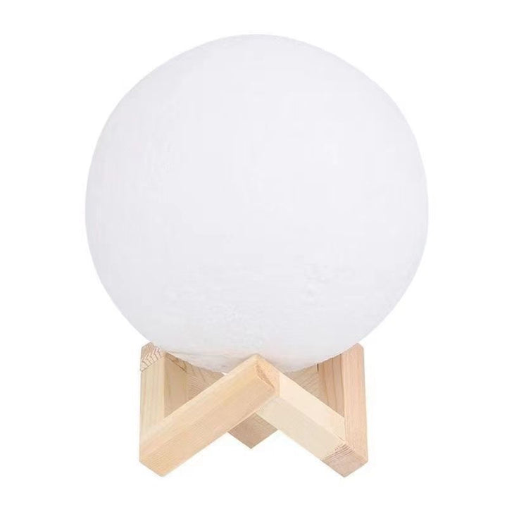 3D Lunar Texture LED Orb Night Lamp with Wooden Geometric Stand Kalsten