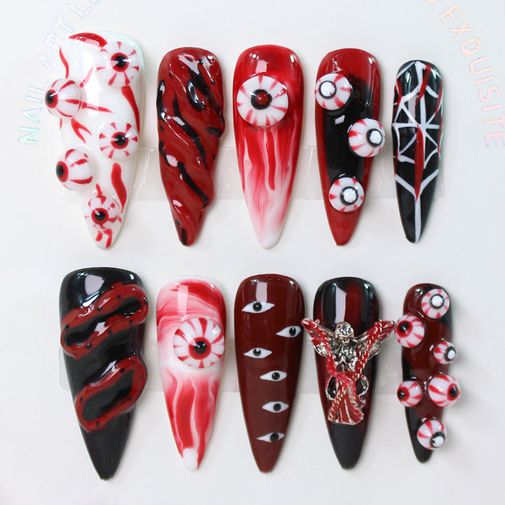 Halloween Fake Nail Set with Creepy Eyes and Snake Designs Kalsten