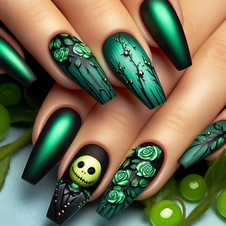 Artistic 3D Floral and Skull Nail Art Kalsten