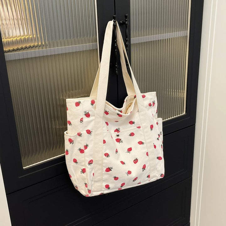 Spacious Strawberry Print Tote Bag