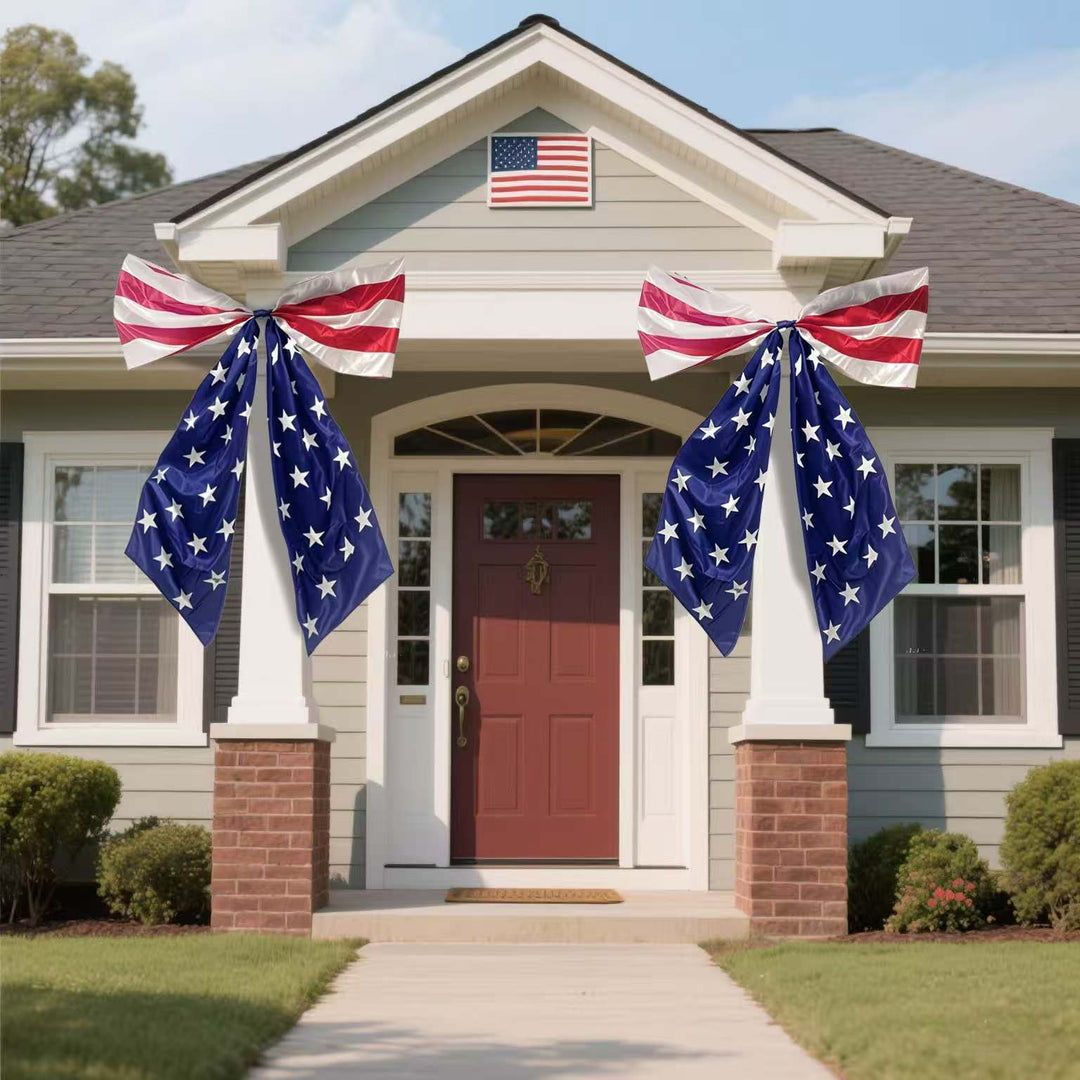 Independence Day oversized patriotic door bow and cascading porch flag swag Kalsten