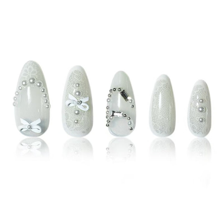 Elegant French Tip Lace Detail Press-On Nails Kalsten