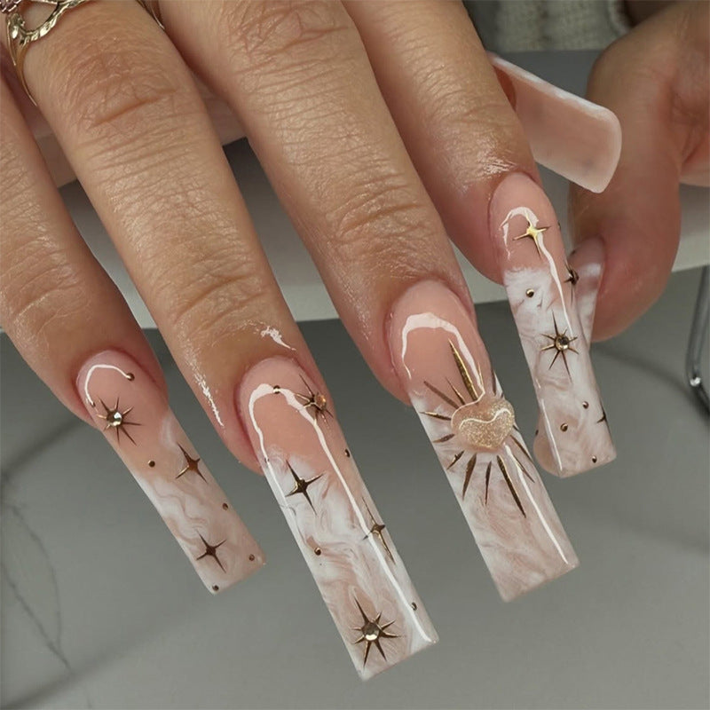 Artistic Press-On Nail Set with Floral and Gem Accents kalsten