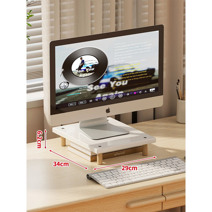 Compact Elevated Monitor Riser Stand with Wooden Legs and Under-Storage
