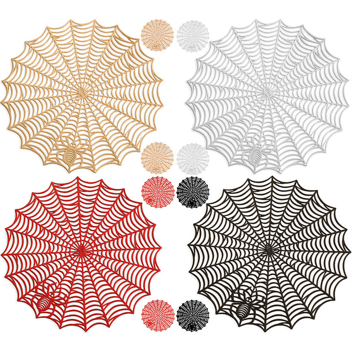 Round filigree spider web placemat made of heat- and water-repellent PVC for table decoration