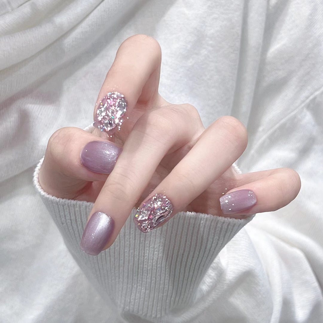 Elegant Glitter-Decorated Press-On Nail Set Kalsten
