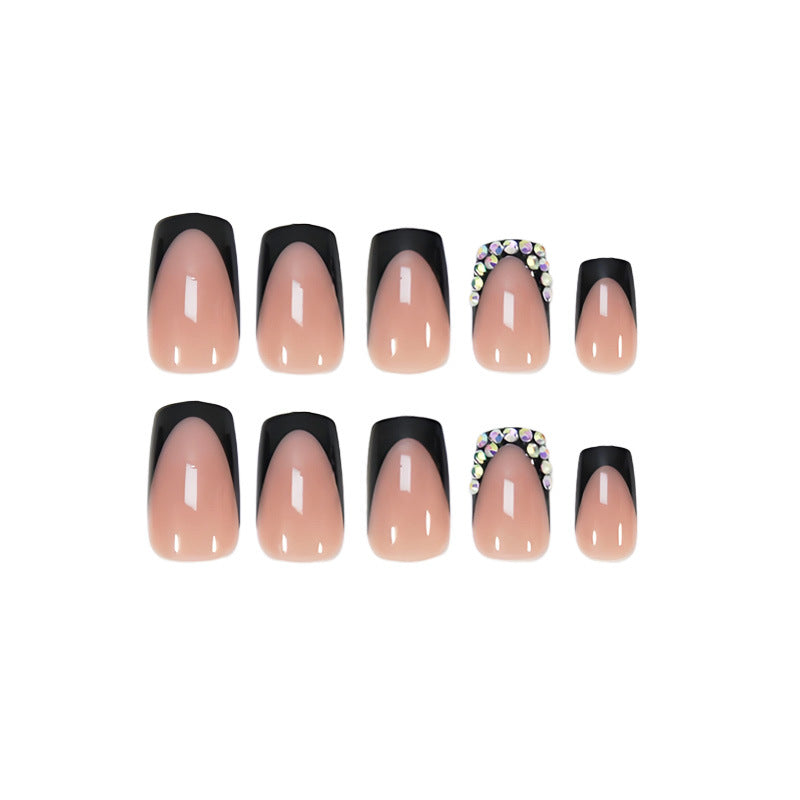 Artificial nail set with elegant black tips and sparkling accents Kalsten