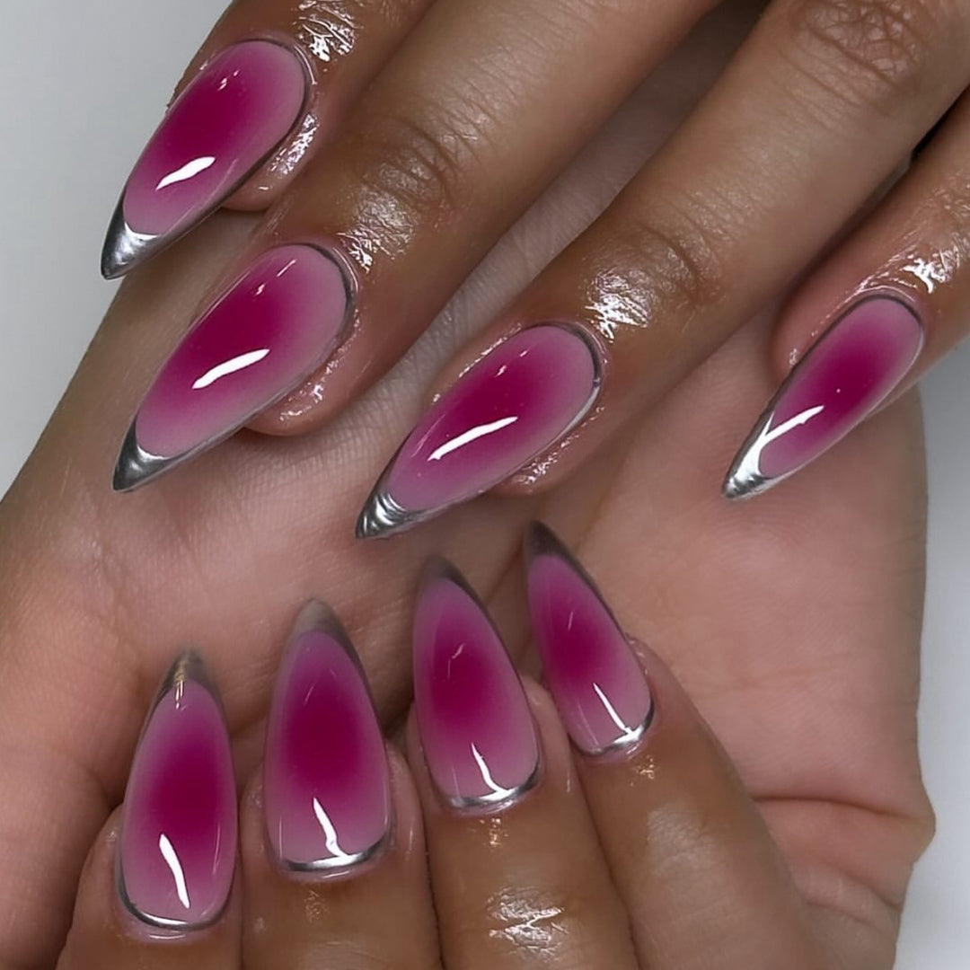Artful stiletto nails with ombre effect and shine Kalsten