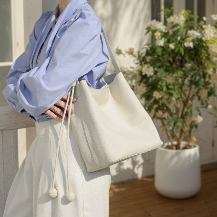 Soft-Structure Pebbled Vegan Leather Drawstring Hobo Shoulder Bag