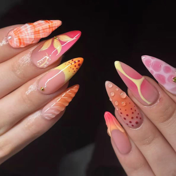 Exquisite Artificial Nails with Floral Accents Kalsten