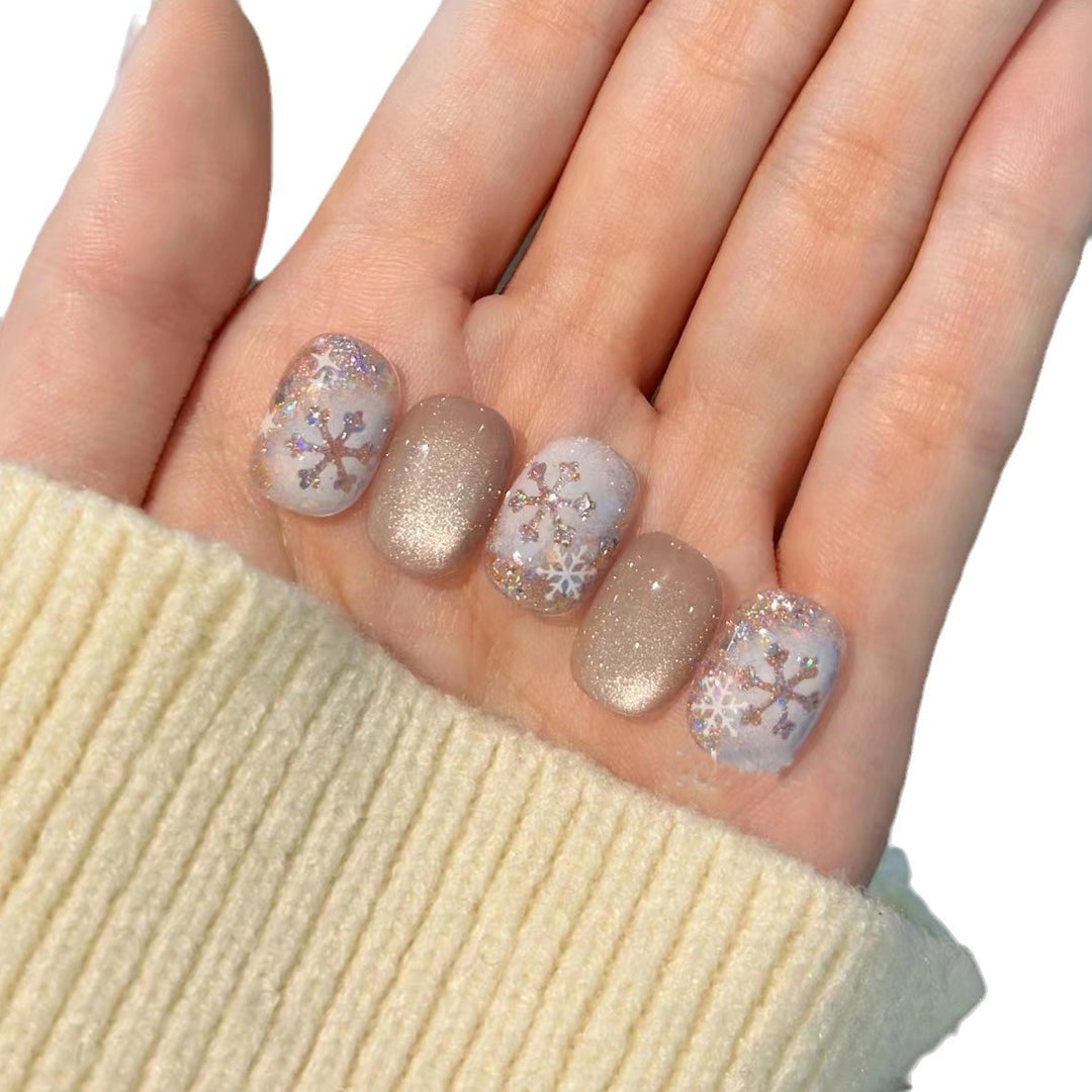 Chic Glittery Press-On Nail Set with Snowflake Design Kalsten