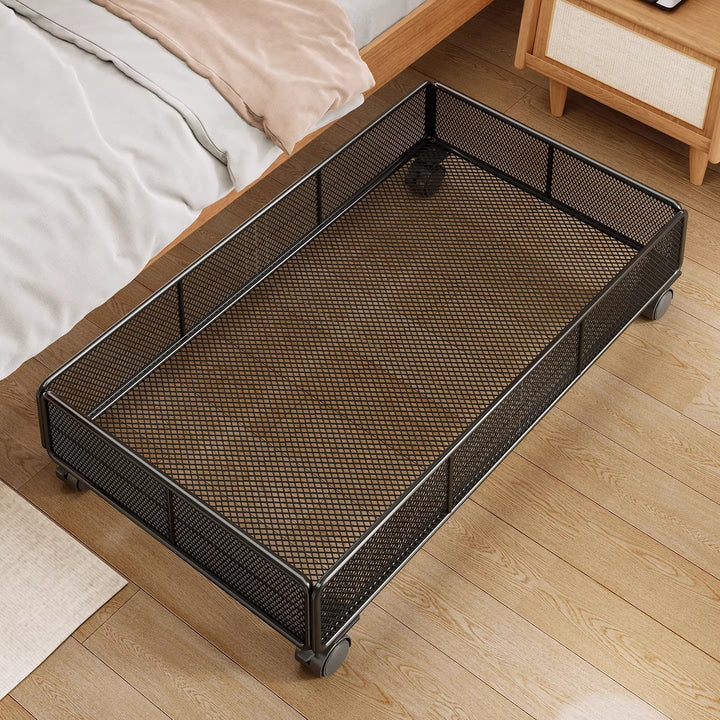 Low-Profile Metal Mesh Under-Bed Storage Basket