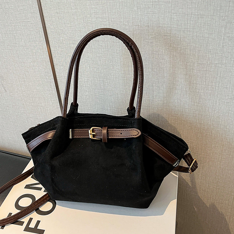 Faux Suede Handheld Satchel