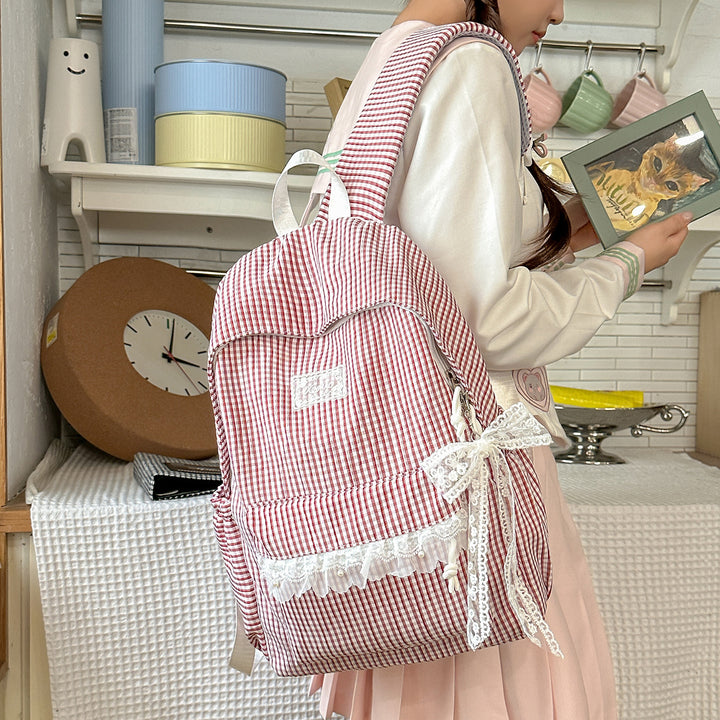 Charming Striped Lace-Trimmed Backpack Kalsten