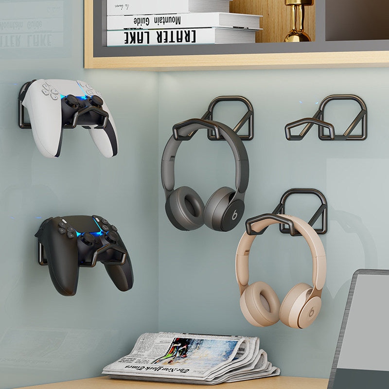 Wall-Mounted Headphone and Game Controller Rack with Foldable Hooks