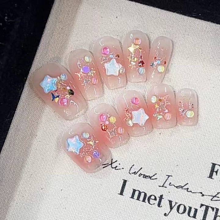 Artistic Star-Embellished Press-On Nail Set Kalsten