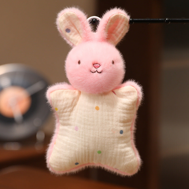 Plush Bunny Muslin Comforter with Faux-Fur Head, Star-Shaped Cuddle Pillow & Hanging Loop Kalsten