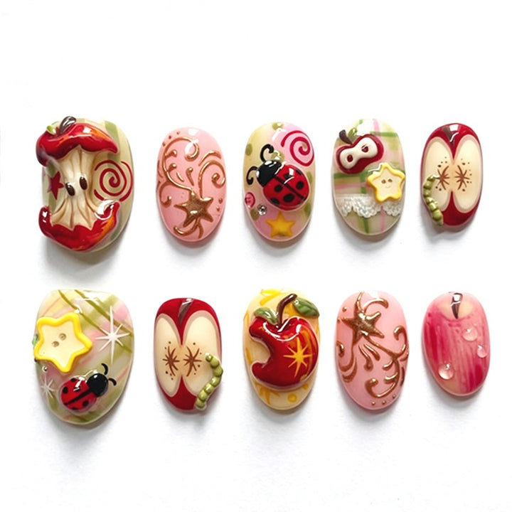 Creative nail art set with playful designs and glitter accents Kalsten