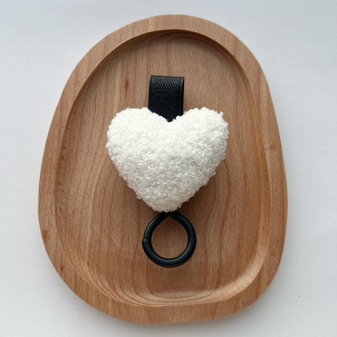 Plush Heart Bag Charm Keyring with Fabric Loop and Rubber O-Ring