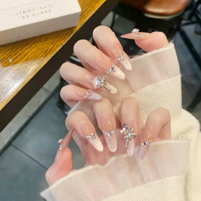 Artificial nail set with elegant crystal decorations and ombre effect Kalsten