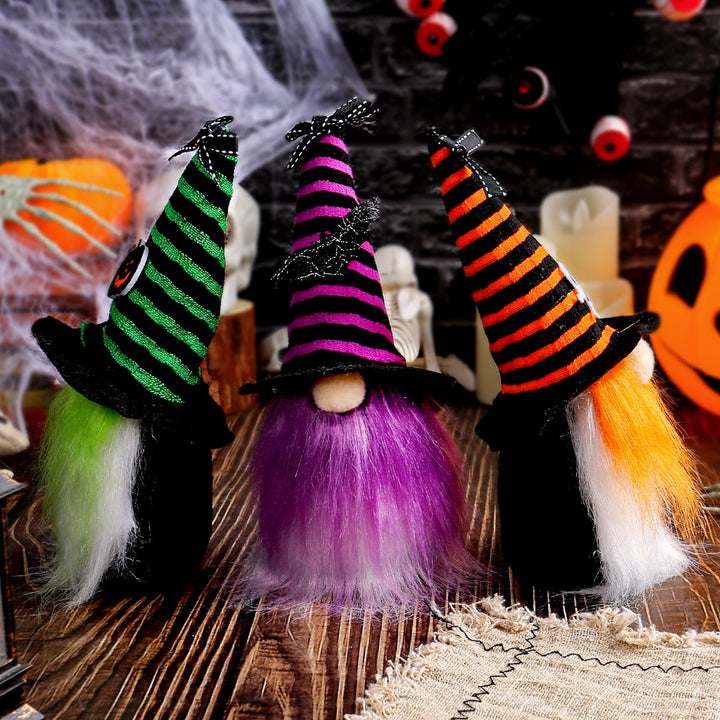Halloween-Gnome decoration figure with pointed hat and artificial fur beard