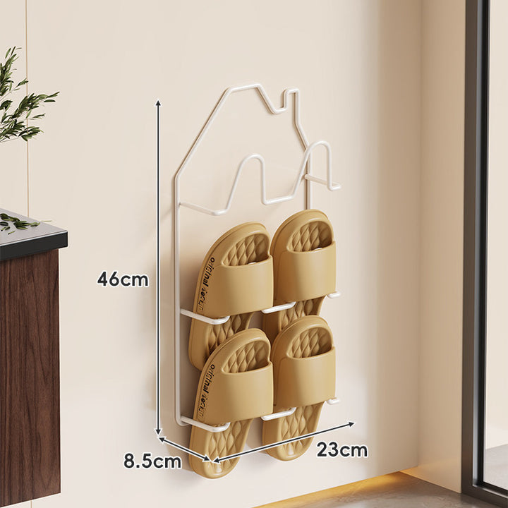 Wall-Mounted Wire Slipper Rack with House-Shaped Frame