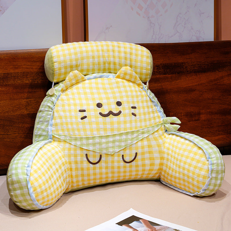 Reading pillow with neck support and plush cat shape
