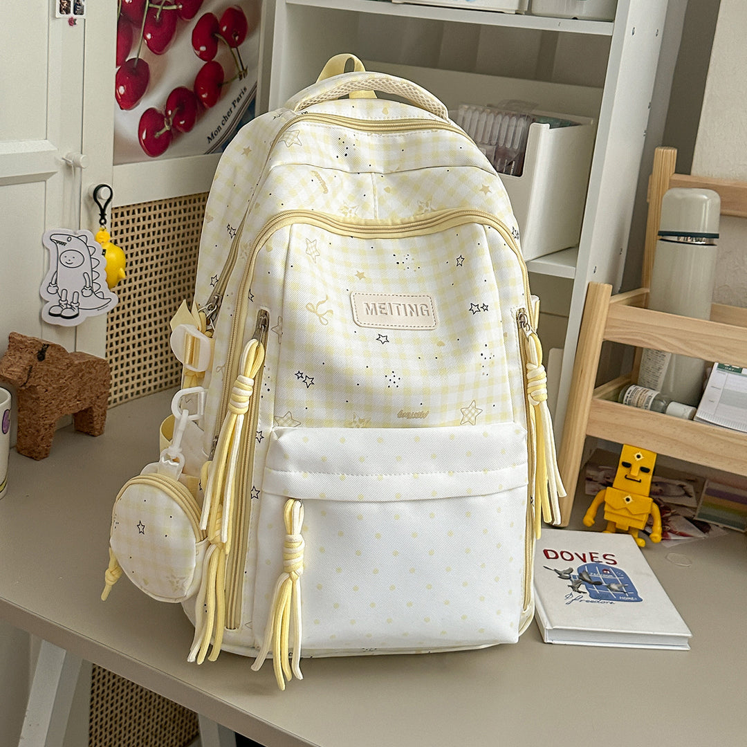 Decorative Plaid and Star Patterned Backpack Kalsten