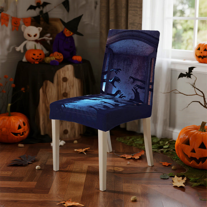 Elastic chair cover with spooky eye back print for dining chairs
