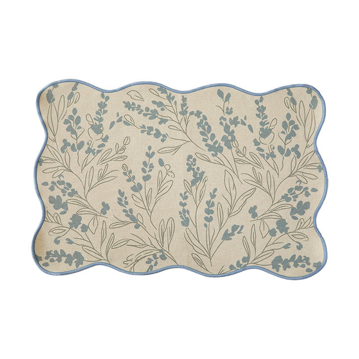Shaped table set with curved contour and botanical leaf pattern Kalsten