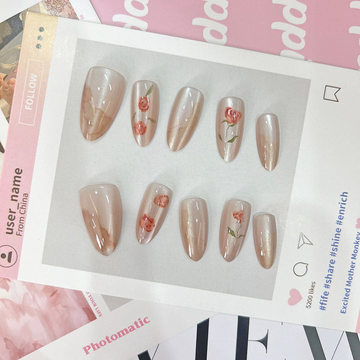 Artful acrylic nails in floral design Kalsten