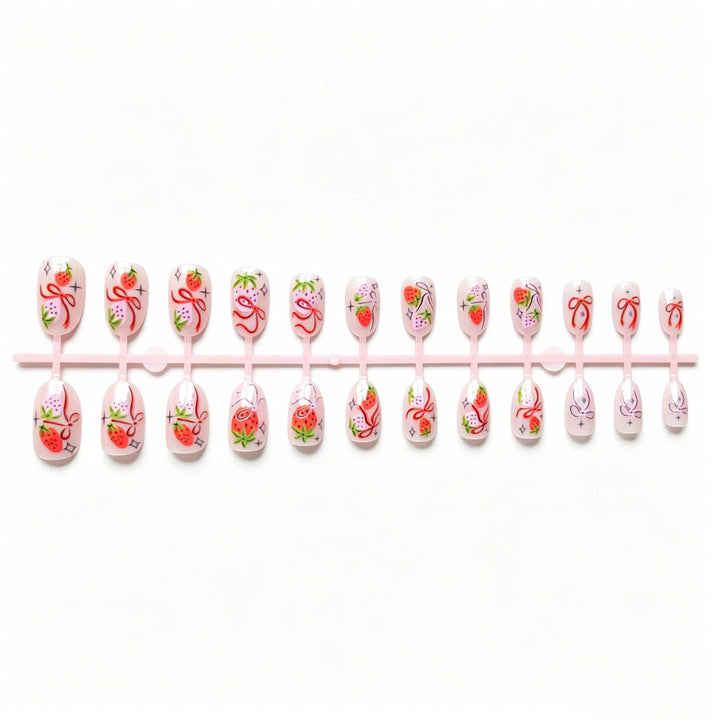 Strawberry-Themed Hand-Painted Nail Art