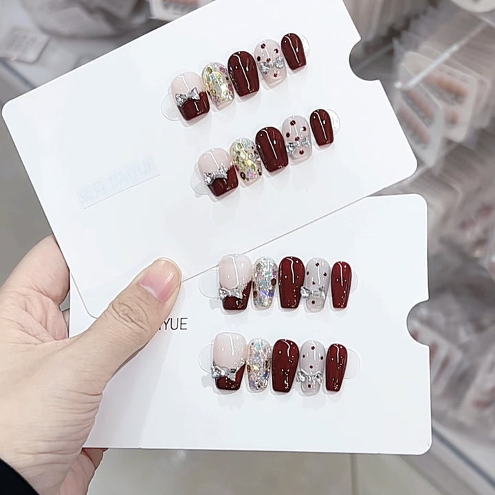 Luxury Press-On Nail Art Set with Glittering Bow Accents Kalsten